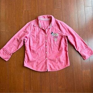 Red Mickey Shirt with Embroidered Design